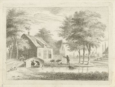 Paisagem com uma ponte de pedra de Hendrik Roosing