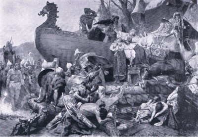 Cremação de um chefe na Rússia Oriental - século dez, ilustração de Landmarks in European History publicada pela Gresham Publishing Co, c.1920 (litho) de Henryk Siemiradzki