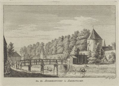 Vista do porto de St. Andriespoort em Amersfoort
The St. Andriespoort in Amersvoort (título sobre o objecto) de Hendrik Spilman