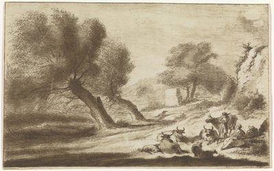 Paisagem com descanso de pastores e gado de Hendrik Spilman