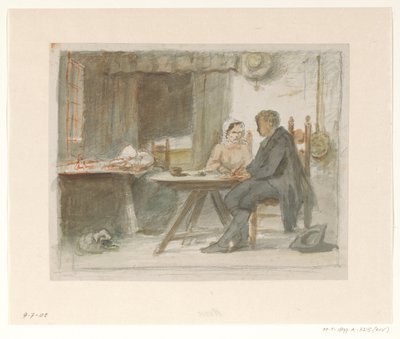 Escrever um homem e uma mulher à mesa de Hendrik Valkenburg