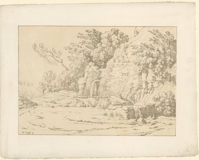 Rochas com bacias Tentamina Lithographica (título da série) Paisagens italianas (título da série) de Hendrik Voogd