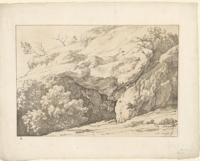 Rochas com arbustos Tentamina Lithographica (título da série) Paisagens italianas (título da série) de Hendrik Voogd