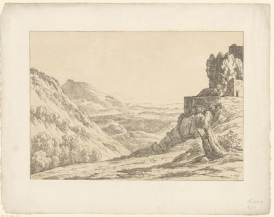 Ruína com vista Tentamina Lithographica (título da série) Paisagens italianas (título da série) de Hendrik Voogd