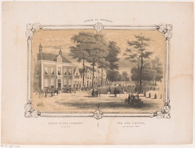 Vista de um hotel em Haarlem Vista do alojamento em den Hout (título no objeto) Haarlem e arredores (título da série no objeto) de Hendrik Wilhelmus Last
