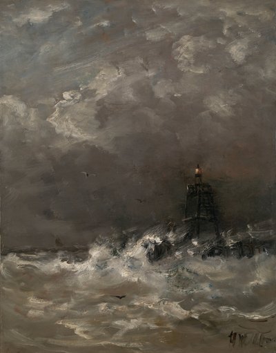 Farol em ondas quebrando Farol na ressaca de Hendrik Willem Mesdag (signed by artist)