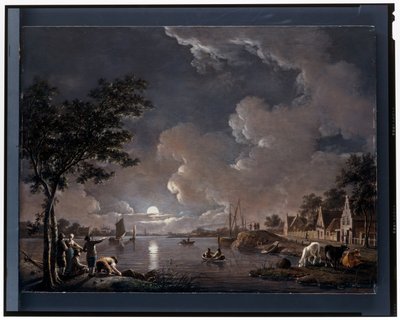 Uma paisagem fluvial ao luar de Hendrik Willem Schweickhardt