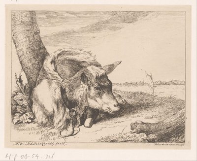 Cabra deitada perto da água Animais diferentes (título da série) de Hendrik Willem Schweickhardt