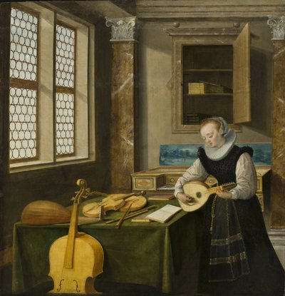 Dame jouant du luth - Lady Playing the Lute, de Steenwyck, Hendrick van, the Younger (1580-1649). Óleo sobre madeira. Dimensão : 65x64 cm. Nationalmuseum Stockholm de Hendrik van (c.1580 1649) Steenwyk