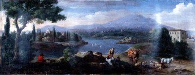 Italianate Landscape, com Cowherds Resting de Hendrik van (studio of) Lint