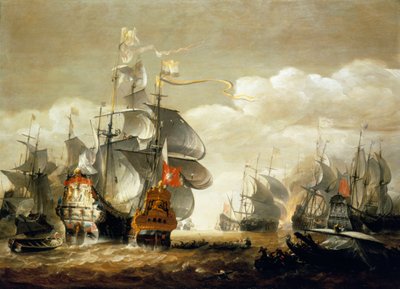 A Batalha de Lowestoft, 3 de junho de 1665, mostrando o HMS "Royal Charles" e o "Eendracht", meados do século XVII (óleo sobre madeira) de Hendrik van Minderhout