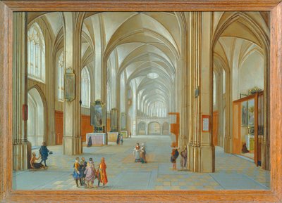 Interior da igreja com visitantes ... de Hendrik van Steenwyck