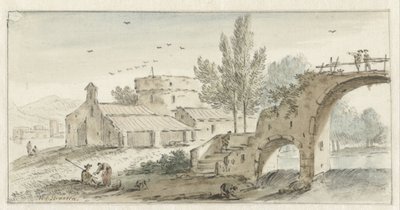 Italianate Landscape com Ponte de Pedra de Hendrik van der Straaten