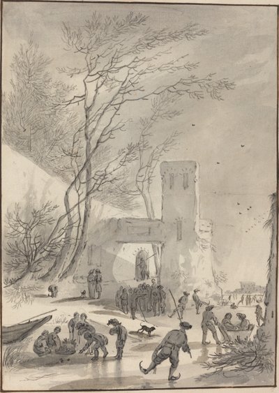 Patinadores fora de um muro da cidade de Hendrik van der Straaten