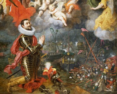 D. Álvaro de Bazan agradecendo depois da vitória sobre os turcos em 1580, pintura de Hendrick van Balen (1575-1632) de Hendrik van the Elder Balen