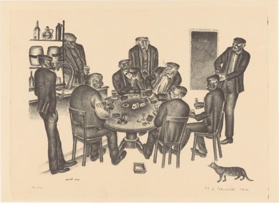 Homens a jogar às cartas num bar de Henk Henriët (signed by artist)