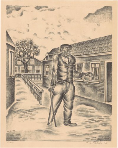 Homem com perna de madeira e bengala de Henk Henriët (signed by artist)