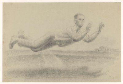 Auto-retrato com as mãos levantadas a flutuar numa paisagem de Henk Henriët (signed by artist)