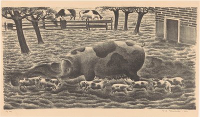 Semear com oito leitões de Henk Henriët (signed by artist)