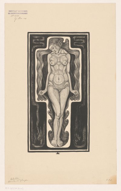 Mulher nua em pé com cabelo comprido Wandering Psyche (título no objeto) de Henk Schilling