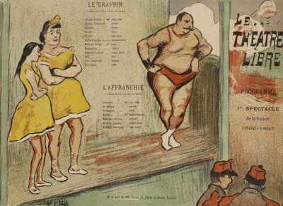 Programa para a produção do Théâtre Libre de Le Grappin e L&39;Affranchie de Henri Gabriel Ibels