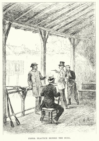 Treino de pistola antes do duelo (gravura) de Henri-Louis Dupray