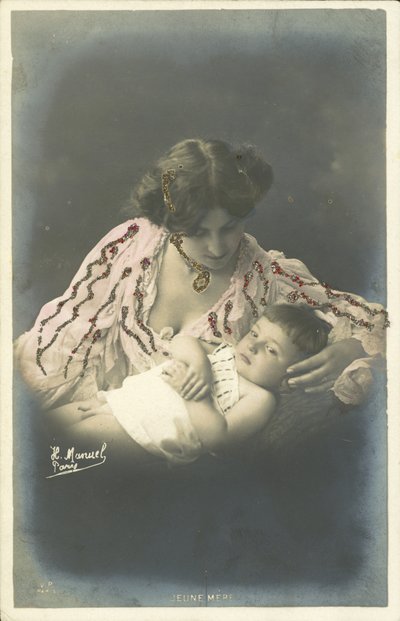 Criança com a sua mãe (foto a cores) de Henri (after) Manuel