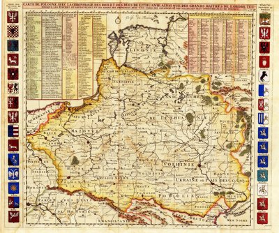 Mapa da Polônia inclui porções da Livônia e Grão-Ducado de Moscou par Chatelain, Henri Abraham (1684-1743). gravura, aquarela de Henri Abraham Chatelain