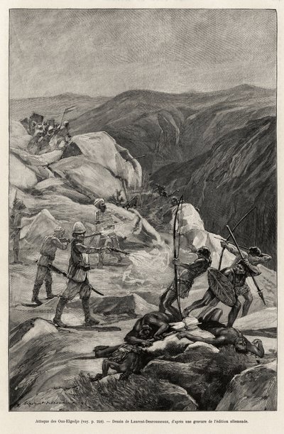 Ataque Oua-Elgedjo. Gravura de Laurent Desrousseaux para ilustrar a história "Au secours d