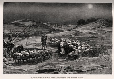 O trailer bem. Gravado por Laurent Desrousseaux para ilustrar a história "A travers la Perse meridionale", de C.Babin e F.Houssay, em 1885, em Le tour du Monde 1892, dirigido por Edouard Charton (1807-1891), Hachette, Paris. de Henri Alphonse Louis Laurent Desrousseaux