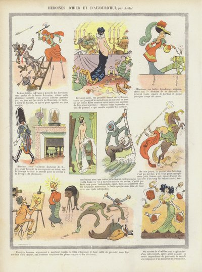 Heroínas do passado e do presente. Ilustração para Le Rire de Henri Avelot
