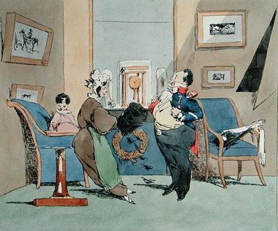 "Tornei-me terrivelmente poderoso... Sir está muito orgulhoso do seu uniforme", desenho animado de "Vues de Paris, Esquisses morales et philosophiques" de François Seraphin Delpech (1778-1825), início do século XIX (cor litho) de Henri Bonaventure (after) Monnier
