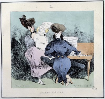 Dillettantes (jovens cantando e tocando piano) - em "Esquisses parisiennes" de Henri Monnier, ed. Delpech, Paris de Henri Bonaventure Monnier