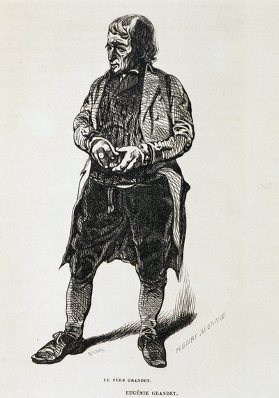 Le père Grandet - em "Eugénie Grandet" de Balzac, doente. Henri Monnier, edição original de 1843 de Henri Bonaventure Monnier