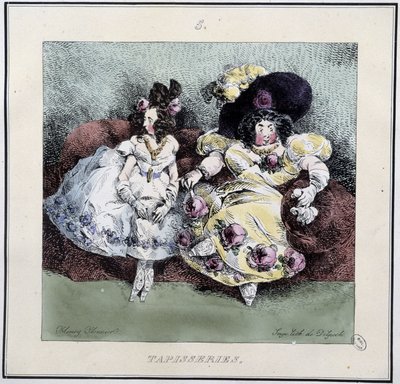 Mulheres feias fazendo "tapeçaria" sentadas em uma sala - em "Parisiennes" de Henri Monnier, ed. Delpech, Paris de Henri Bonaventure Monnier