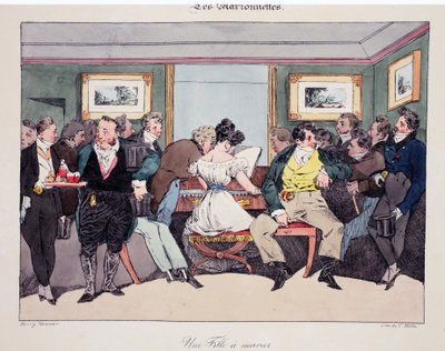 Uma menina para se casar, ilustração de "The Puppets", de Henri Monnier, litografada por Delpech, pub. Paris, c.1828 (litho colorido à mão) de Henri Bonaventure Monnier