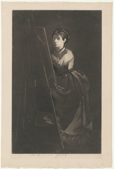 Retrato de Eva Gonzalès em frente a um cavalete de Henri Charles Guérard (signed by artist)