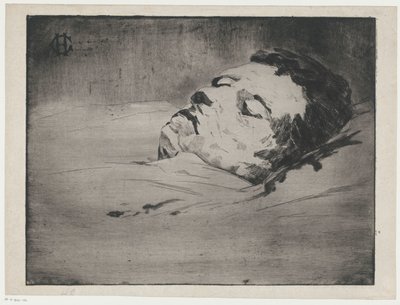 Retrato de um homem desconhecido no seu leito de morte de Henri Charles Guérard (signed by artist)