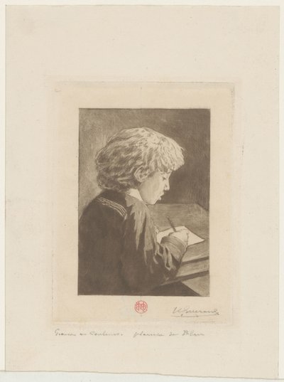 Rapaz escritor de Henri Charles Guérard (signed by artist)