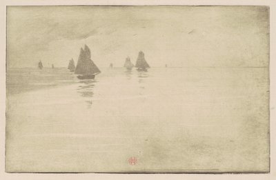 Barcos em uma névoa da manhã de Henri Charles Guérard