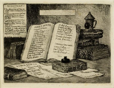 Bouquins et lanterne (livros e lanterna), 1880 (gravura, ponto de secagem) de Henri Charles Guérard