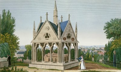 O túmulo de Heloise e Abelardo no cemitério de Pere Lachaise, 1815-20 (gravura de cor) de Henri Courvoisier-Voisin