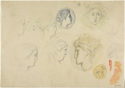 Esboços: Cabeças de Perfil, Moedas ou Medalhas (reto); Árvores (verso) de Henri Cros