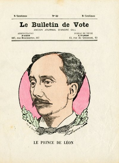 Votação 2ª série, Satirique en Colours: Príncipe de Leão - Ilustração de Henri Demare (1846-1888) de Henri Demare