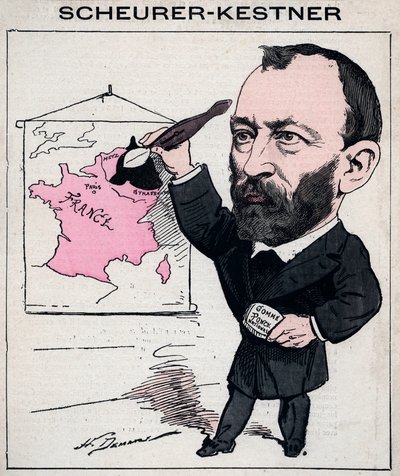 Retrato de Auguste Scherer-Kestner (Scheurer Kestner) (1833-1899) químico, industrial e político alsaciano - caricatura de Henri Demare em "Les Hommes d