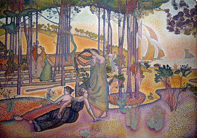 O ar da noite. Mulheres na relva junto ao bosque. Pintura de Henri Delacroix Dit Cross (Henri Edmond Cross) (1856-1910) de Henri Edmond Cross