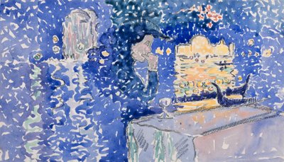 Veneza: Noite do Festival do Redentor, 1903 (wc sobre lápis em papel branco) de Henri Edmond Cross