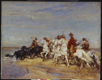 Arredondando o gado (óleo sobre tela) de Henri Emilien Rousseau