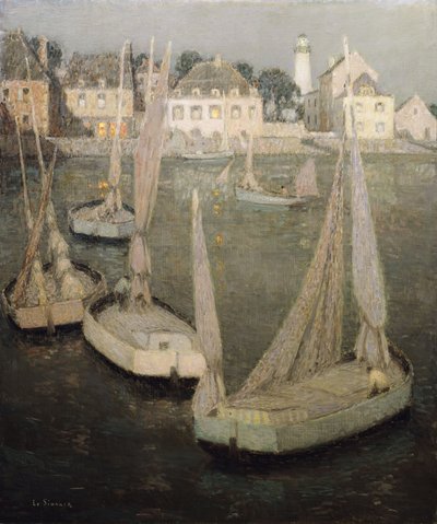 Porto bretão por Moonlight; Port Breton by Moonlight de Henri Eugene Augustin Le Sidaner