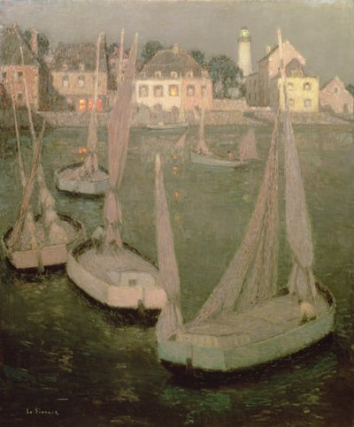 Brittany Port by Moonlight de Henri Eugene Augustin Le Sidaner
